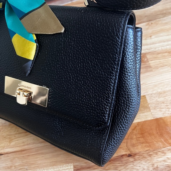 Michael Kors Black Callie Pebbled Leather Top Handle Crossbody Satchel Purse - Picture 7 of 10